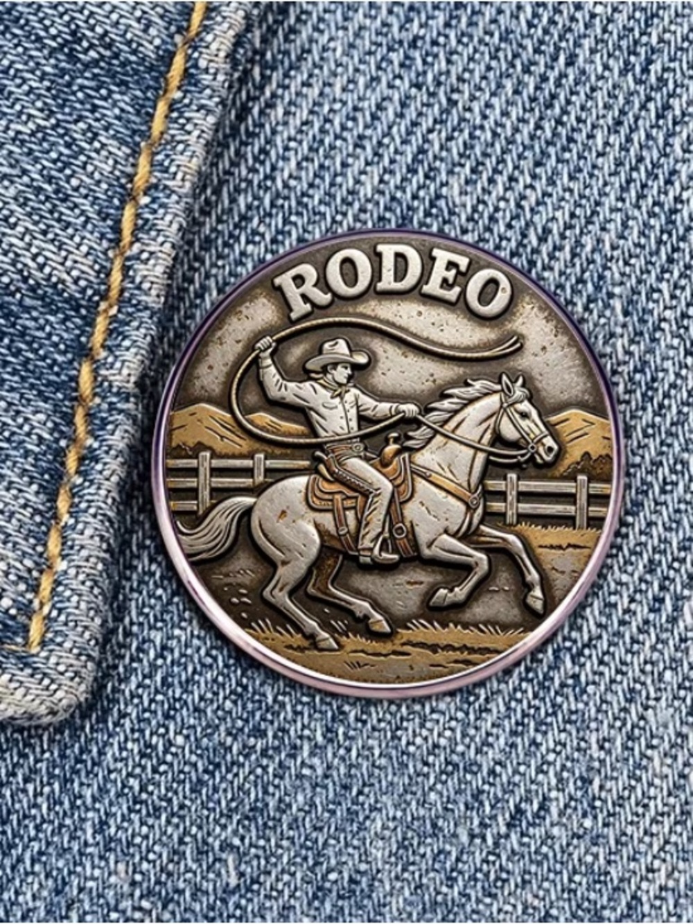 WESTERN Rodeo Roping Cowboy Enamel Pin - Picture 1 of 6